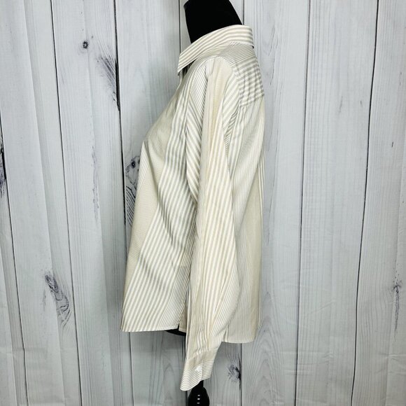 Pendleton Shaped Fit Button Up Shirt Sz 10 Petite Tan White Striped Long Sleeve - Picture 5 of 10